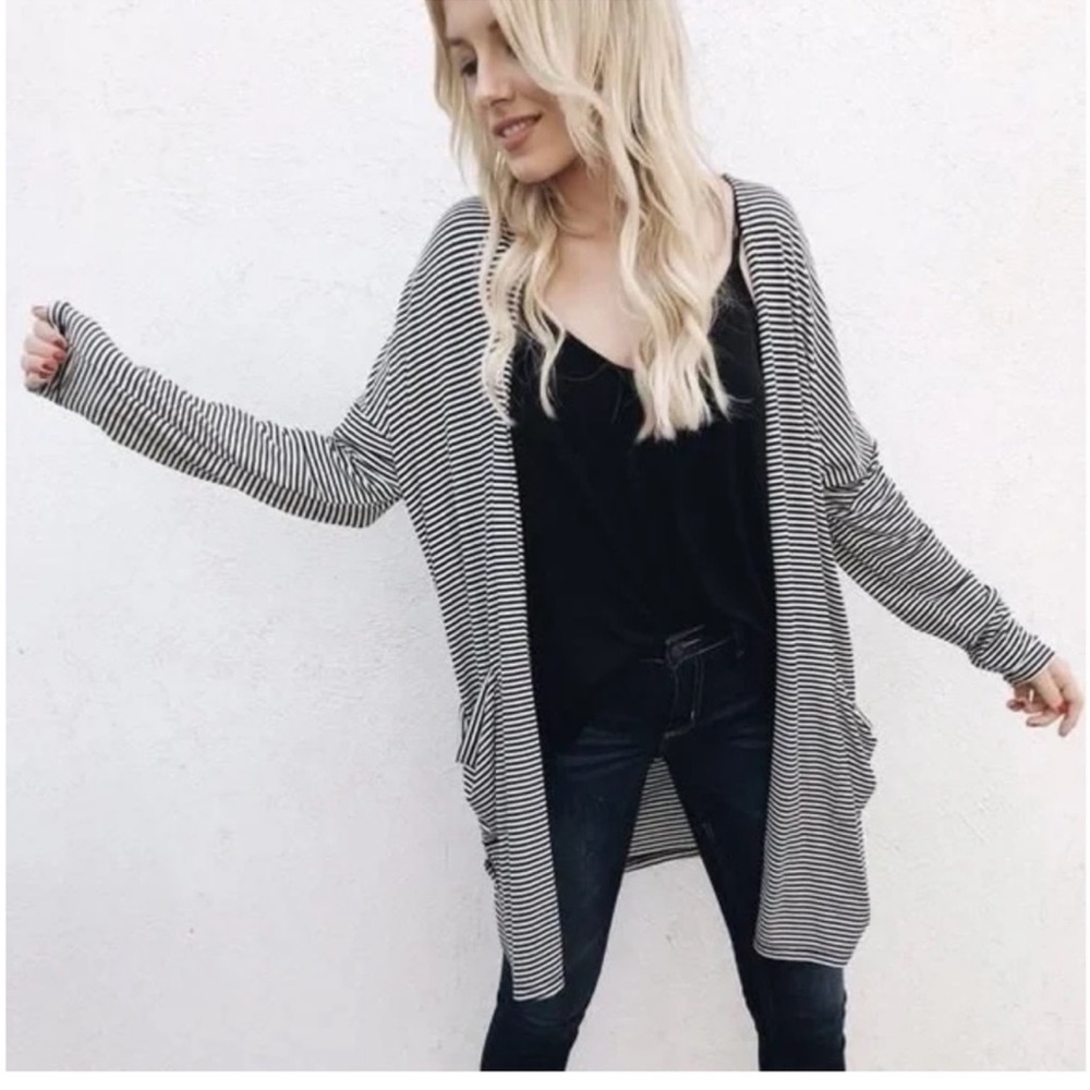 Carly Jean Los Angeles Sailor Kimono Cardigan Sweater Navy White Striped